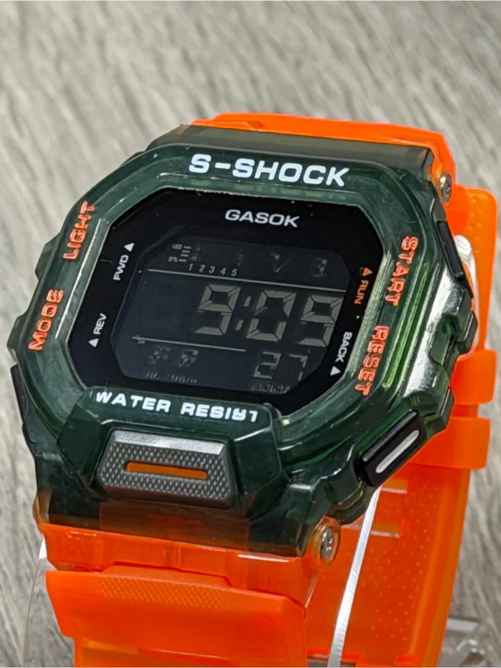 Gasok s-shock digital watch 46mm green orange working